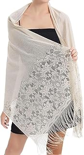 شال وشاح دانتيل من اكس سبرينج، شال شبكي ناعم بشراشيب، أوشحة للنساء بتصميم زهور مع شراشيب، فساتين سهرة، وشاح دانتيل خفيف الوزن لفساتين الزفاف والحفلات المسائية