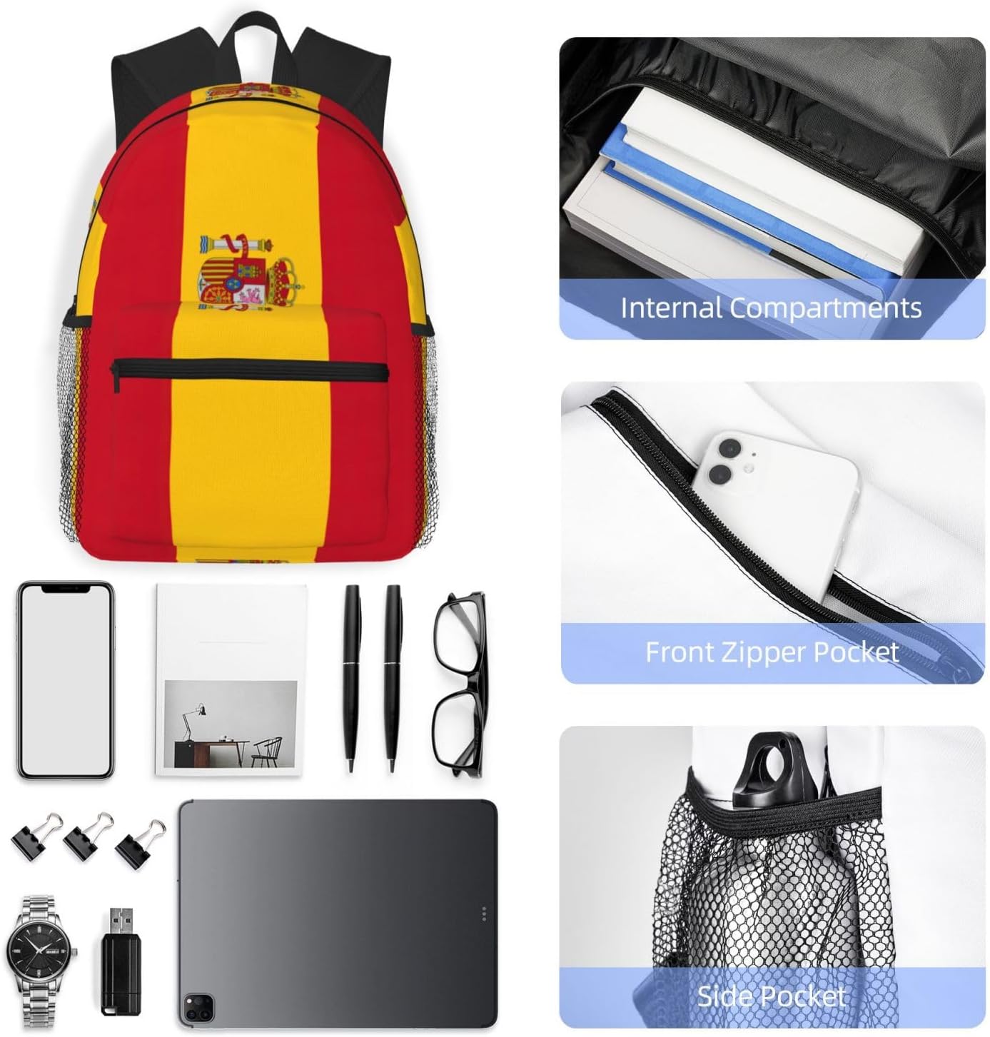 Spanish flag Backpack Large Sports Bag, Best for Basketball, Soccer, Volleyball, Swim, Gym, Travel
