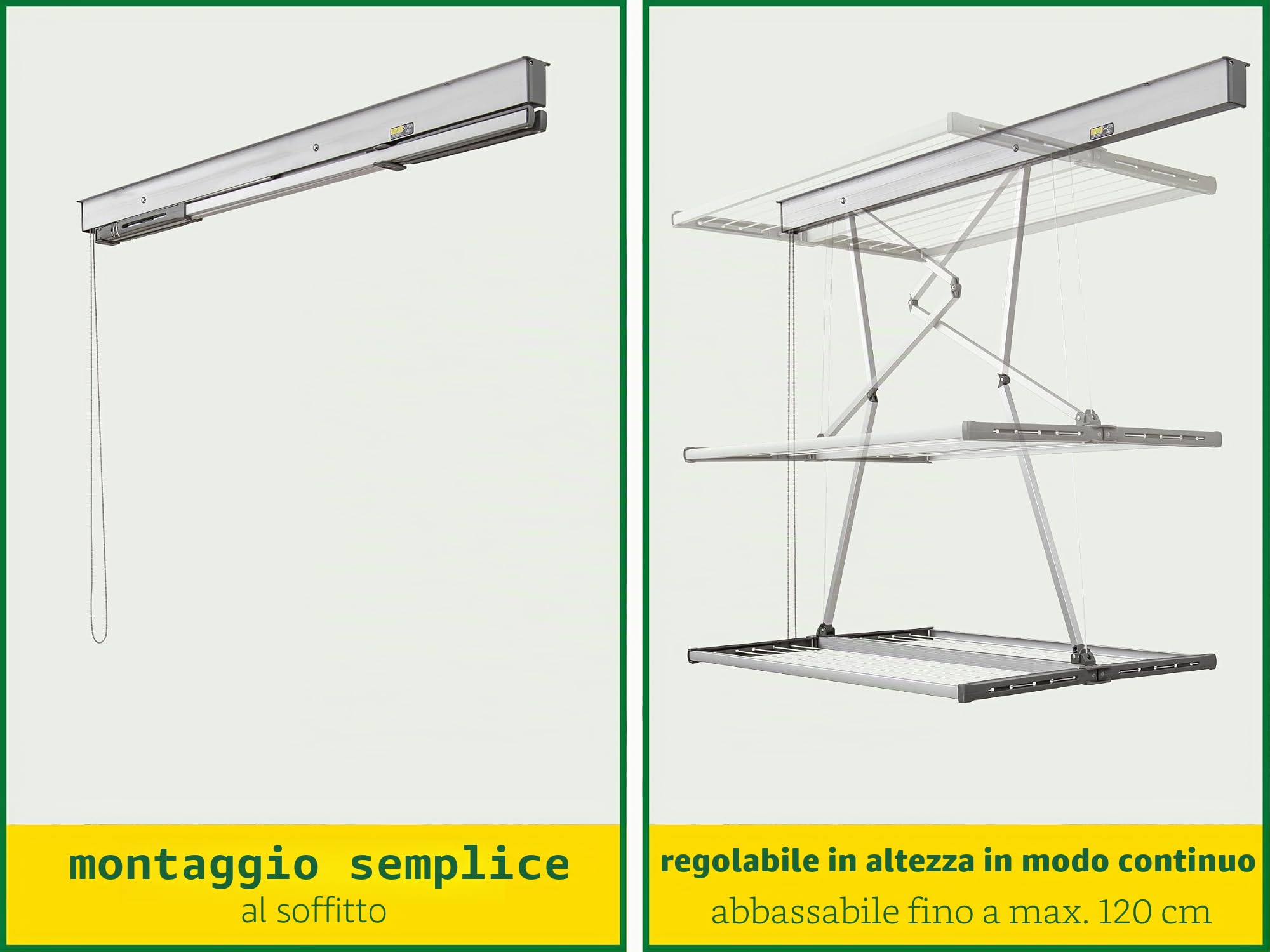 JUWEL Samba 140 30041 - Stendibiancheria da soffitto (lunghezza 13,7 m, per grandi pezzi di biancheria/biancheria da letto, abbassabile fino a 120 cm)