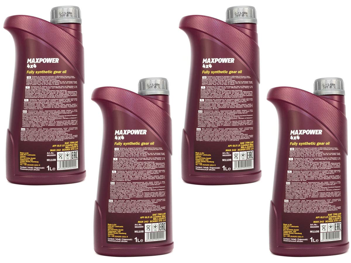 MANNOL Olio per ingranaggi Maxpower 4 x 4 75W-140 API GL 5 LS 4 pezzi da 1 litro