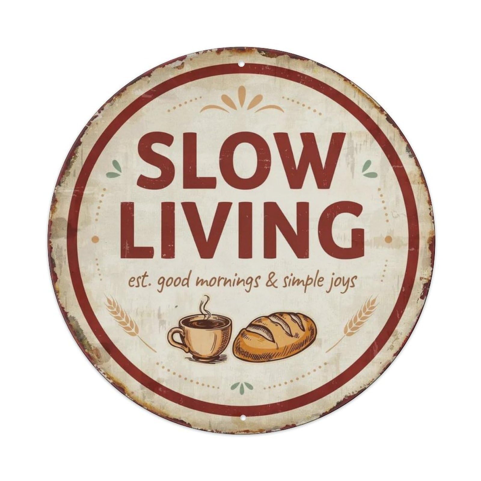Slow Living Hand Drawn Metal Tin Sign Plaque
