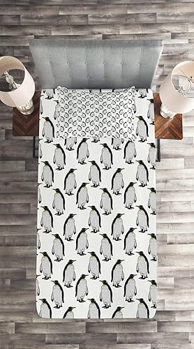 Miniatura 6 de Ambesonne Penguin Coverlet, Arctic Cold Exotic Bird Pattern Antarctic Setting Winter Layout Creature Repeated, 3 Piece Decorative Quilted Bedspread