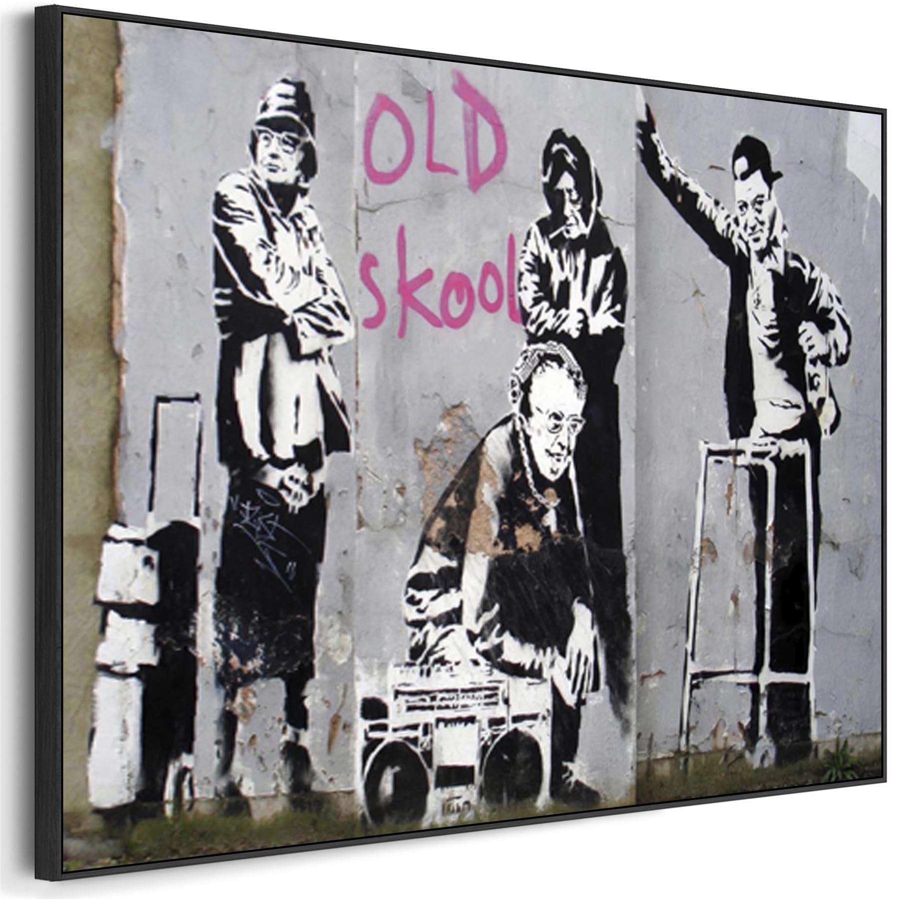 Wallfillers Large Banksy Framed Canvas Art Print - Old Skool (123Cm X 82Cm)