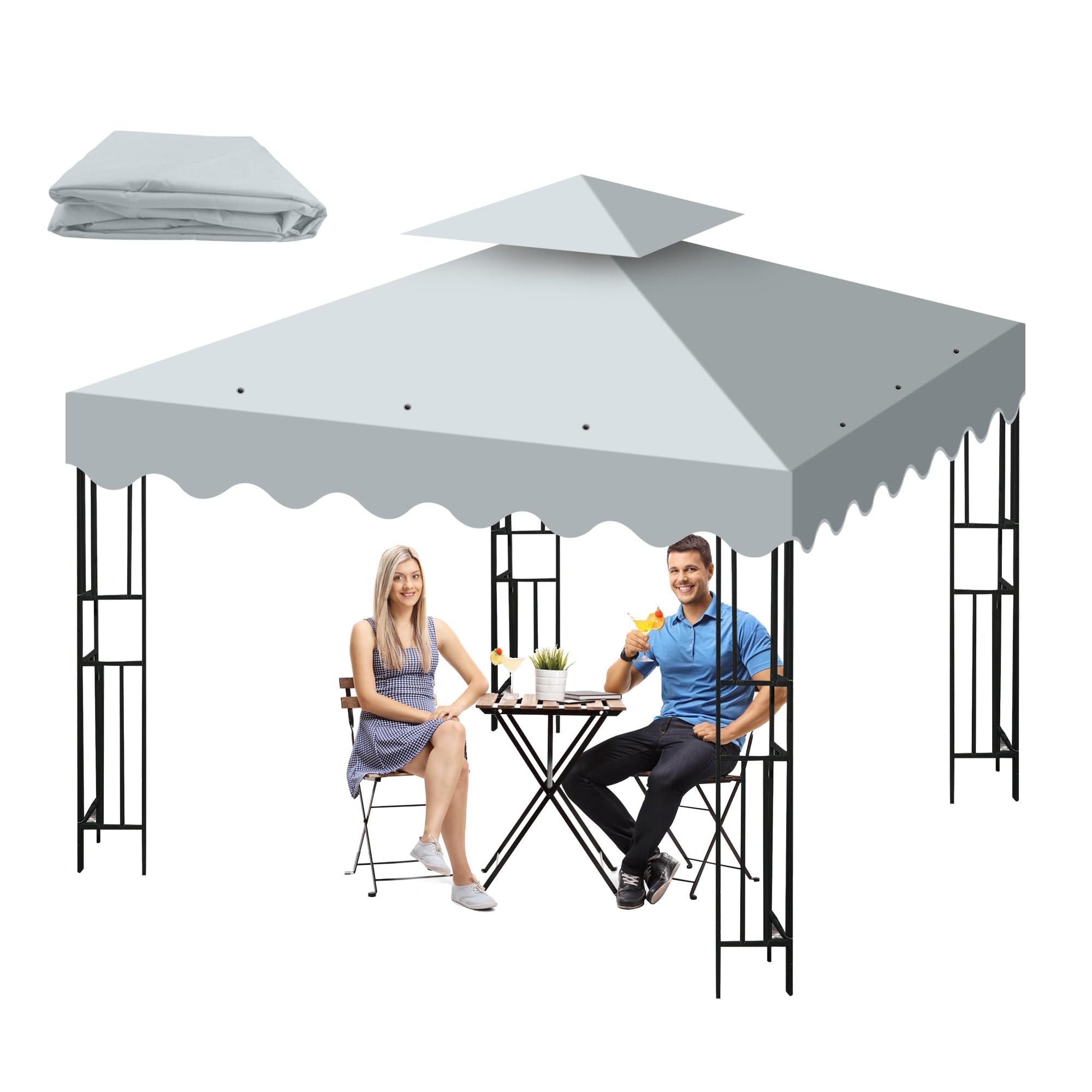 Toit de Remplacement pour Pavillon Pliant 3x3, Double Toit Imperméable avec Bord Ondulé et Protection UV UPF50+, Couverture Pergola Ventilée pour Jardin, Terrasse et Camping