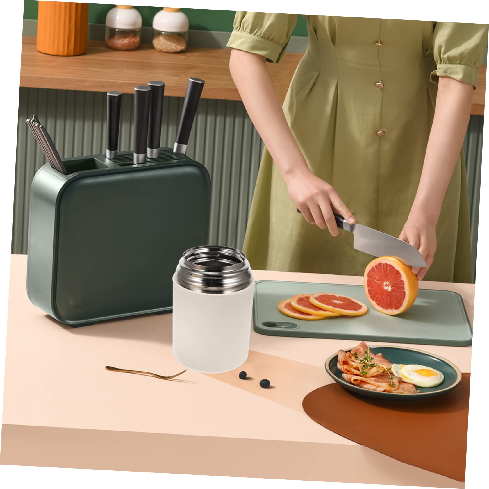 850ml Edelstahl Lebensmittelglas Thermobehälter mit Löffel und Henkel Auslaufsicher und Leicht zu Tragen für Outdoor Aktivitäten in Beige