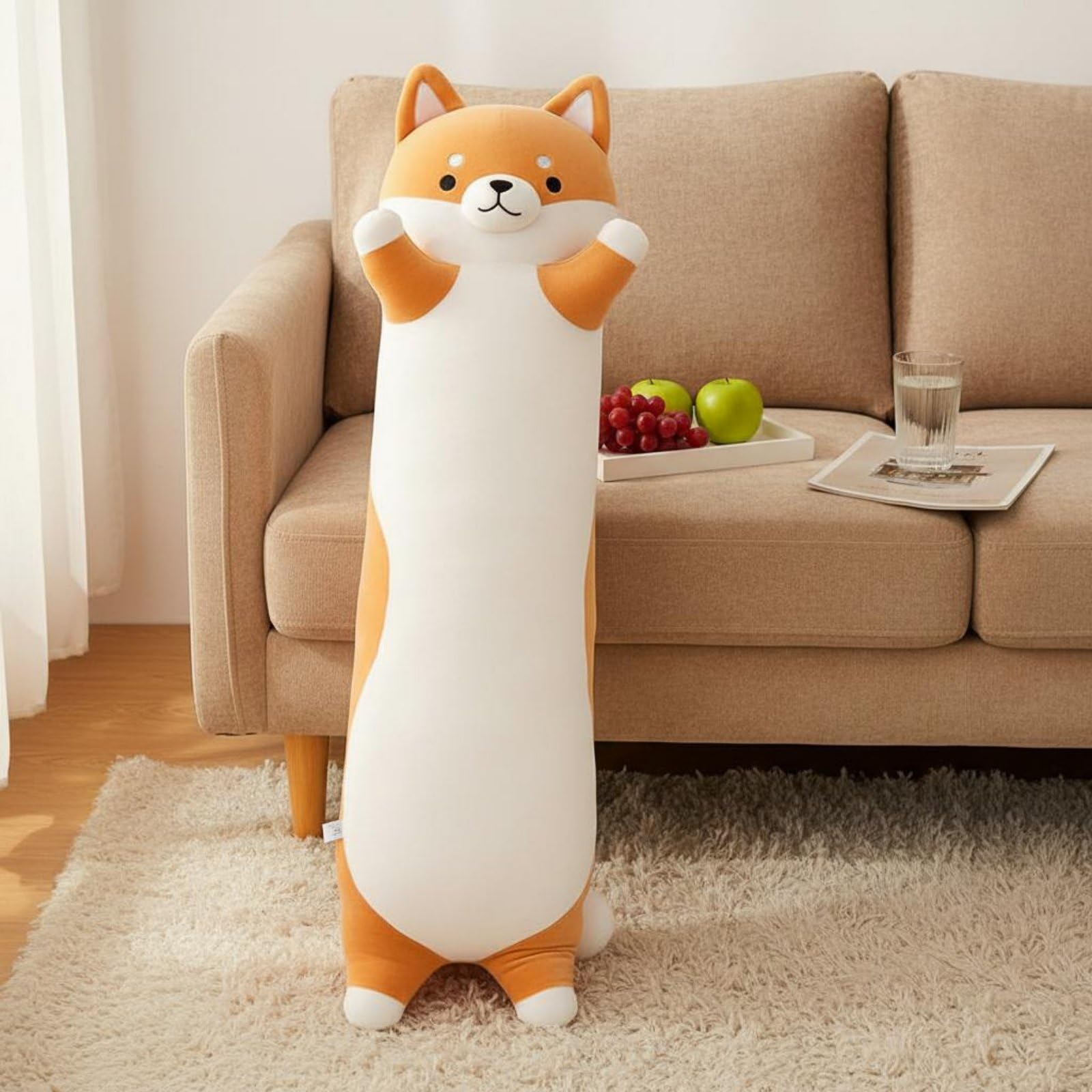 Kuscheltier Hund Plüschfigur Kissenpuppe Kissen Ergonomische Unterstützung für Nacken Rücken Kinderzimmer Sofa, 110 cm