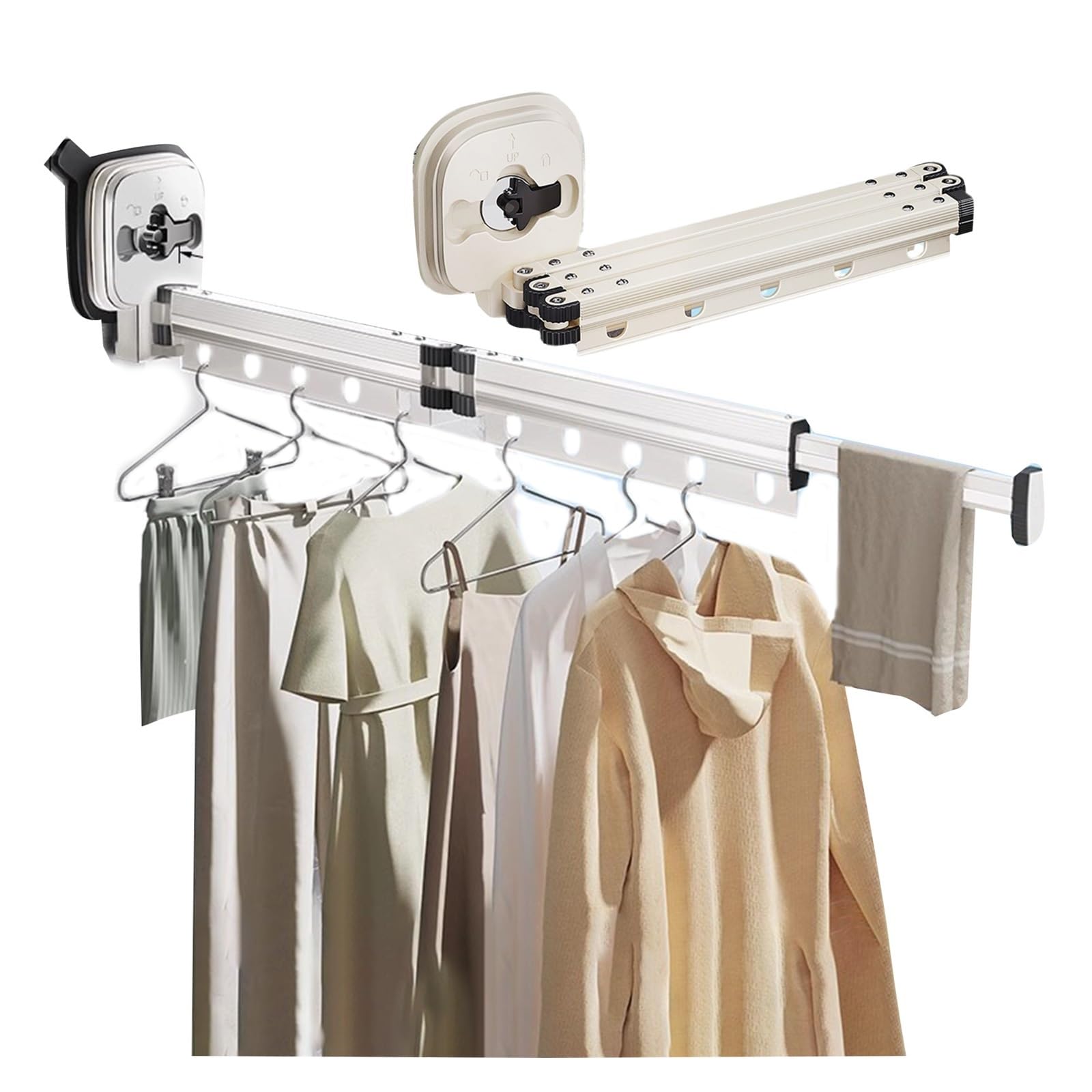 Sohodoo Folding Clothing Rack Suction Cup, Retractable Clothes Drying Rack with Suction Cup Clothes Laundry Hanger(White,Two Paragraphs)