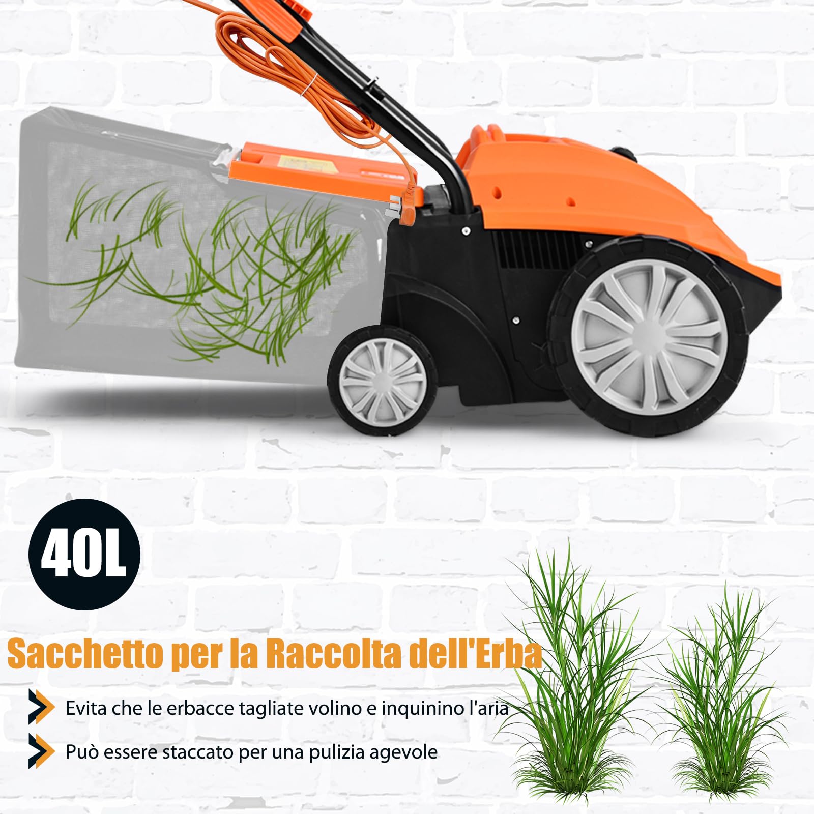 RELAX4LIFE 2 in 1 Scarificatore Elettrico, Aeratore da Prato, Cesto di Raccolta Erba da 30L/45L Sacchetto per la Raccolta dell'Erba, 1800W Estirpatore di Erbacce, Scarificatore Aeratore e Rastrello