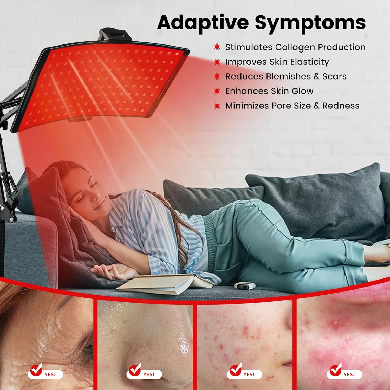 Red Light Therapy for Body & Face with Quick Clip, Infrared Light Therapy Lamp with Adjustable Stand, 660nm & 850nm Red Light Therapy Panel for Waist Knee, Muscle Recovery - Image 4