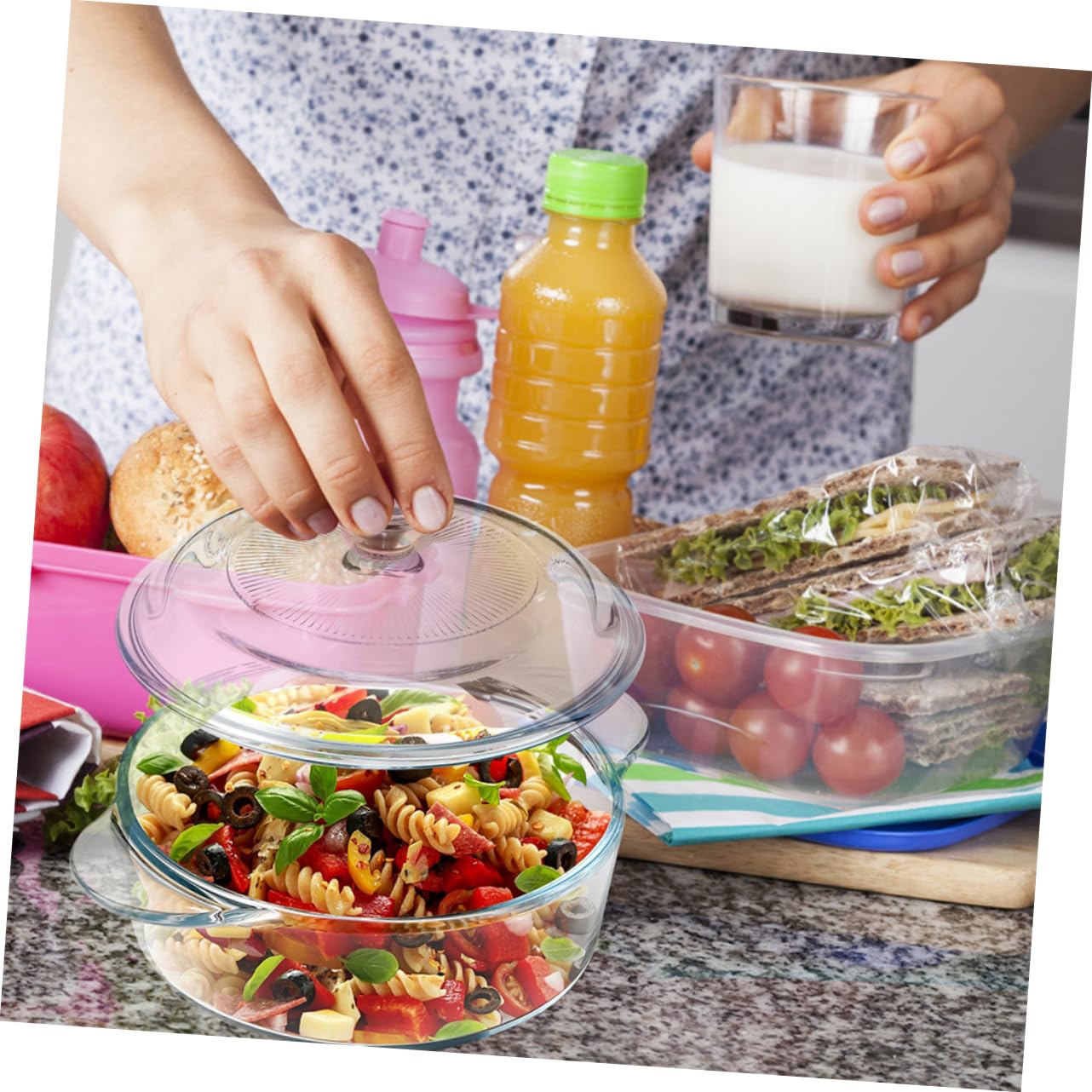 SHOWERORO Runde Glasschüssel Mit Deckel Salatschüssel-set Aus Glas Große Kapazität Transparente Servierschüsseln Für Partys Und Feiern
