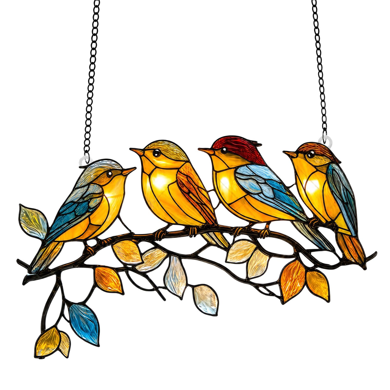 Charming Acrylic Suncatcher on Branch, Stained Glass Style Bird Sun Catchers for Windows, Weather-Resistant Garden Hanging Ornaments Outdoor, Ideal Robin Gifts for Bird Lovers and Gardeners