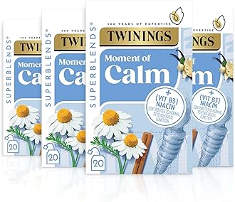Superblends Calm Tea - Spiced Camomile, Vanilla & Roasted Chicory Root Herbal Tea Infusion with Vitamin B3 (Niacin), 80 Biodegradable Tea Bags