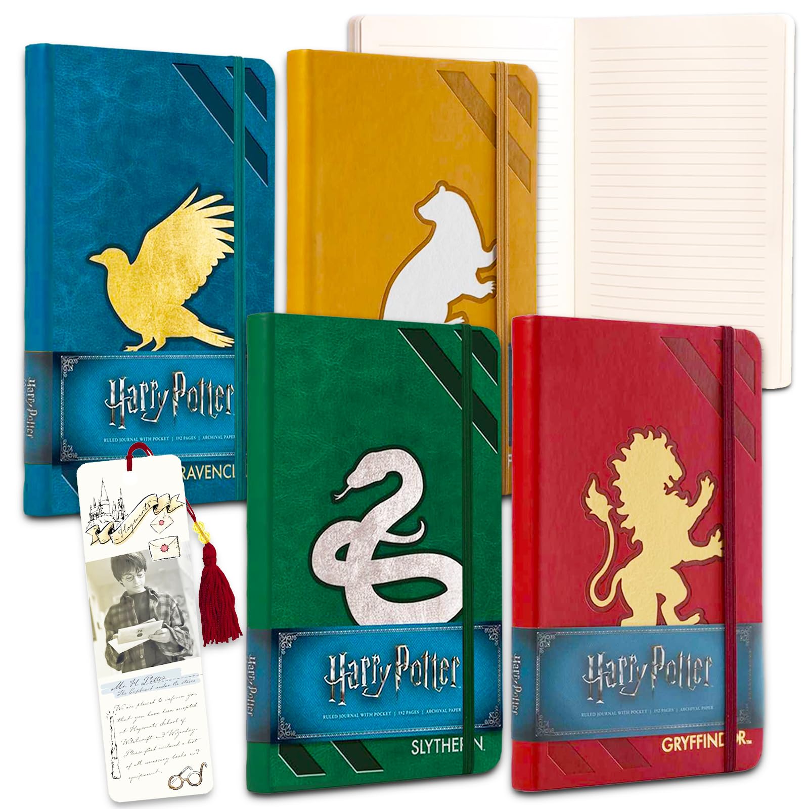 Harry Potter Journal Set ~ 4 Pack Notebook Diaries: Hogwarts Houses Gryffindor Slytherin Ravenclaw Hufflepuff, More | Harry Potter Stationery Bundle