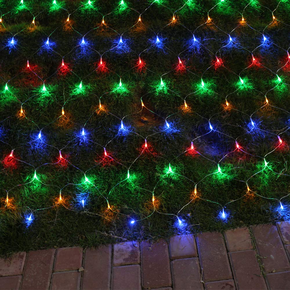 Luci a rete da giardino a rete, 200 luci a LED, 3 m x 2 m, ad energia solare, con telecomando e timer, decorazione per interni ed esterni, per tende, camera da letto, vacanze, Natale