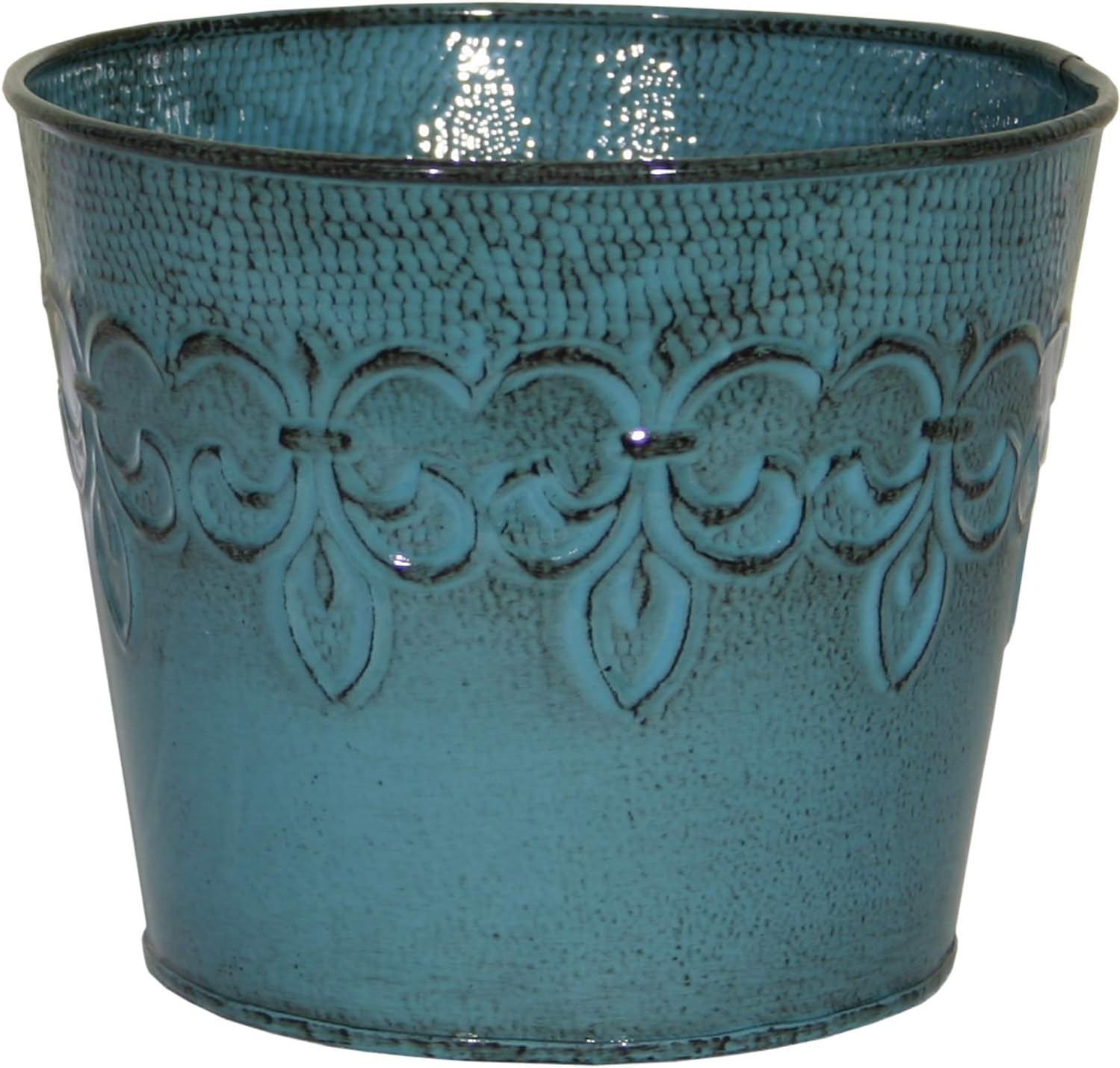 Robert Allen MPT01642 Fluer De Lis Series Metal Planter Flower Pot, 10, 8", Surf Blue