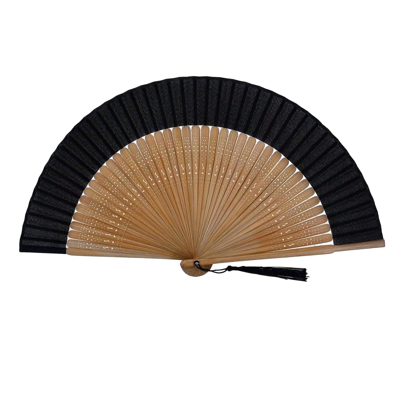 Chinese Style Folding Fan with Tassel Bamboo Ribs Decorative Handheld