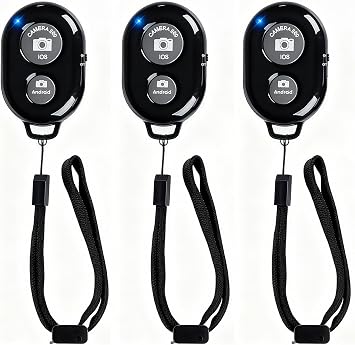 Wireless Remote Shutter for Cellphones and Tablets 3 Pack, AOQIYUE Bluetooth Remote for iPhone/Android Camera Control, Selfie Clicker for Photos and Videos - Wrist Strap Included