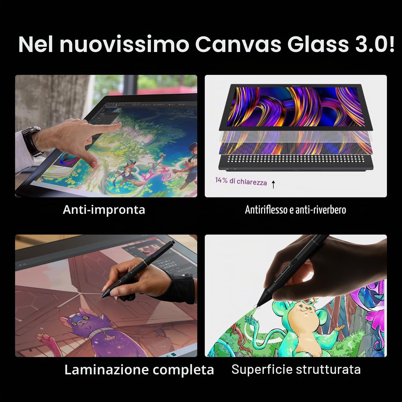 HUION Kamvas Pro 27（144Hz）Tavoletta Grafica con Schermo, 27 pollici 4K UHD 144 Hz, con calibratore del colore, PenTech 4.0 con funzionalità touch e Canvas Glass 3.0, compatibile con Windows e Mac