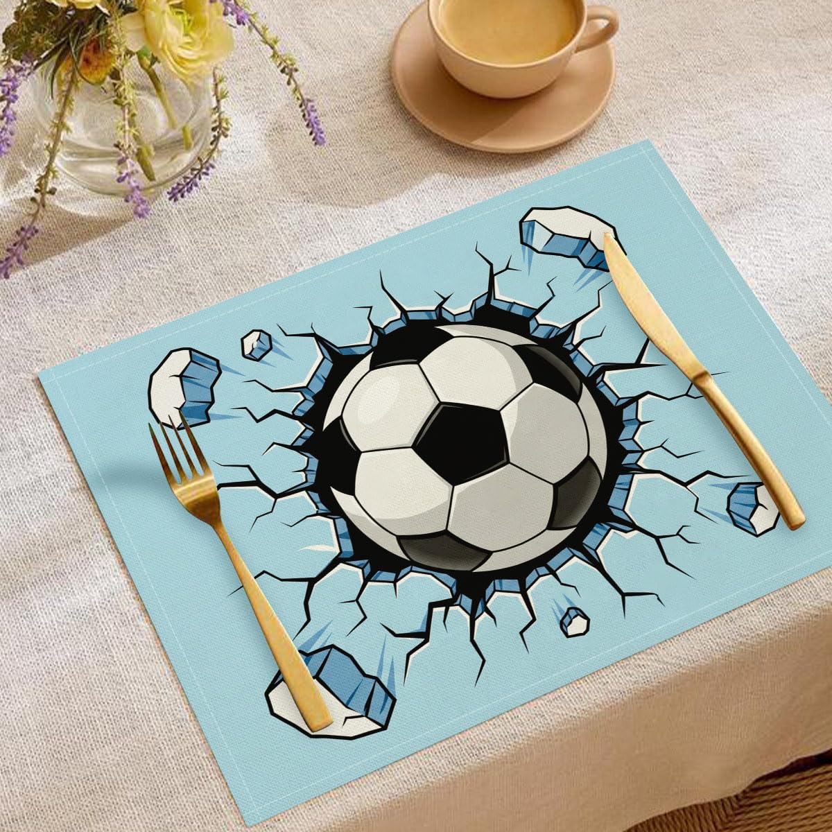 Set de table football antiderapant et facile a nettoyer lot de 6