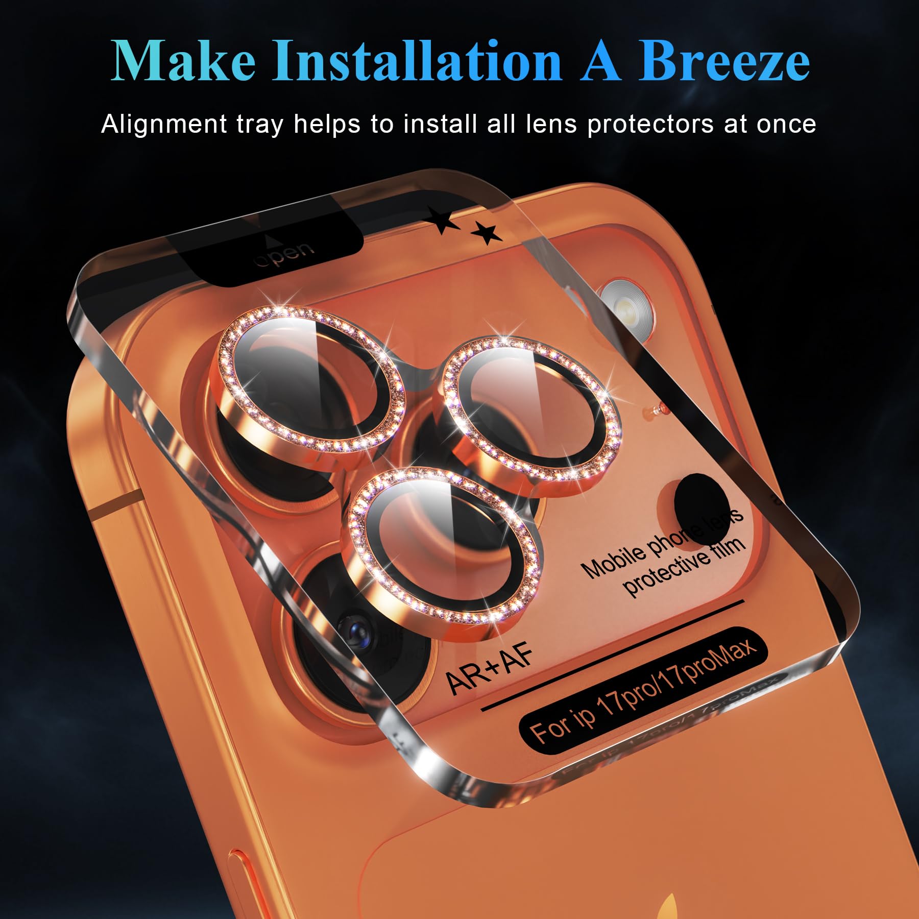 YWXTW Kameraobjektivschutz für iPhone 17 Pro/iPhone 17 Pro Max, [1 Schritt Installationsschale] Panzerglas Displayschutzfolie Metall Individuelle Kamera Abdeckung Zubehör Hüllenfreundlich (Glitzer