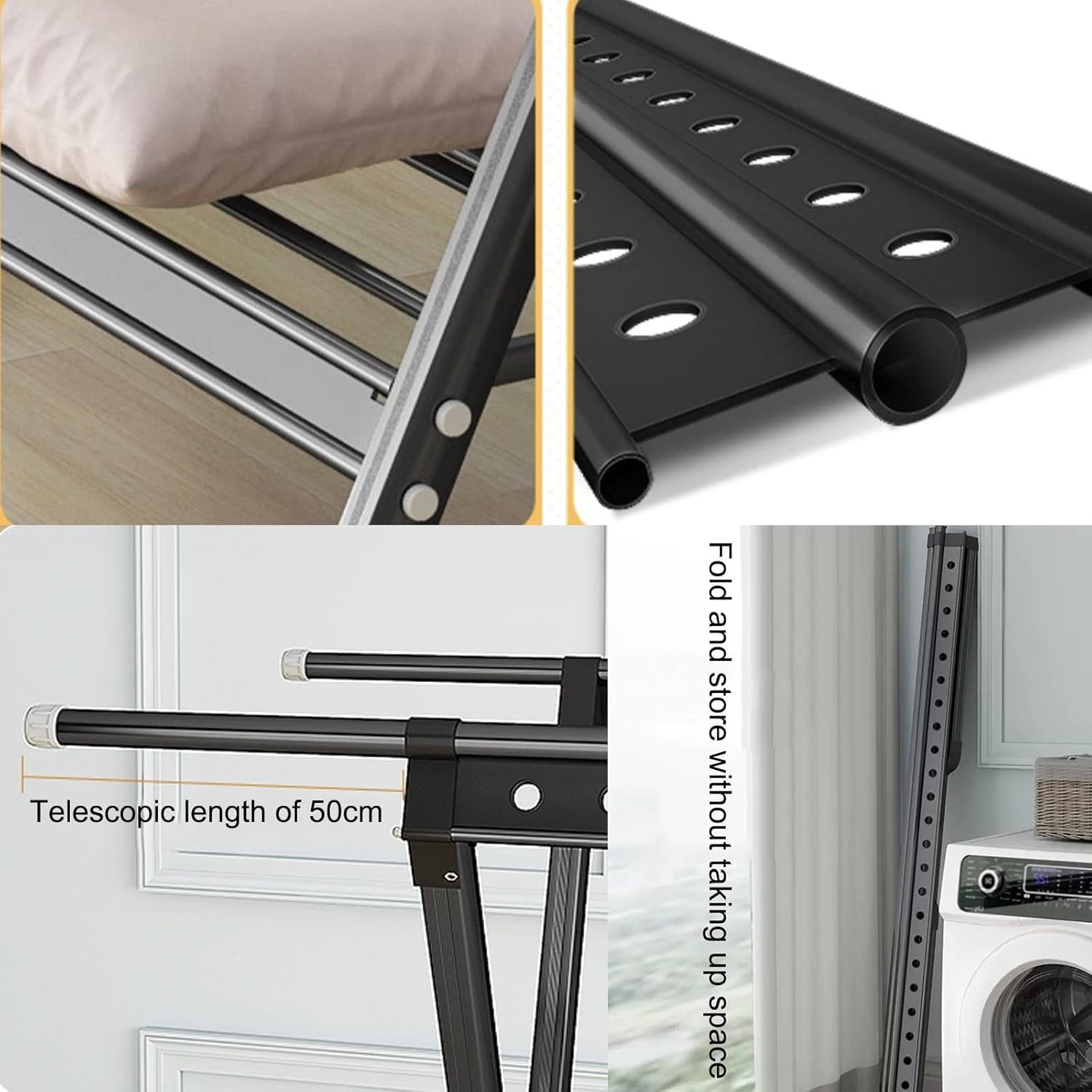 Clothes Horse Clothes Airer Foldable Portable Space Saving Clothes Drying Rack,Extendable Clothing Dryer Rack,360 Degree Universal Wheels,Aluminium Drying Rack,for Clothe,Noir 130230cm