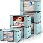 90 L Large Storage Bags, 6 Pack Clothes Storage Bins Foldable Closet Organizers and Storage Containers with Reinforced Handle for Clothing, Blanket, Comforters, Bed Sheets, Pillows and Toys (Gray)