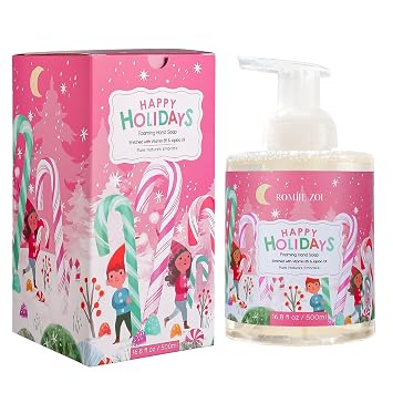 ROMIIE ZOI Christmas Foaming Hand Soap with Gift Box- Happy Holidays, Infused with Peppermint - 500ml/ 16.8oz