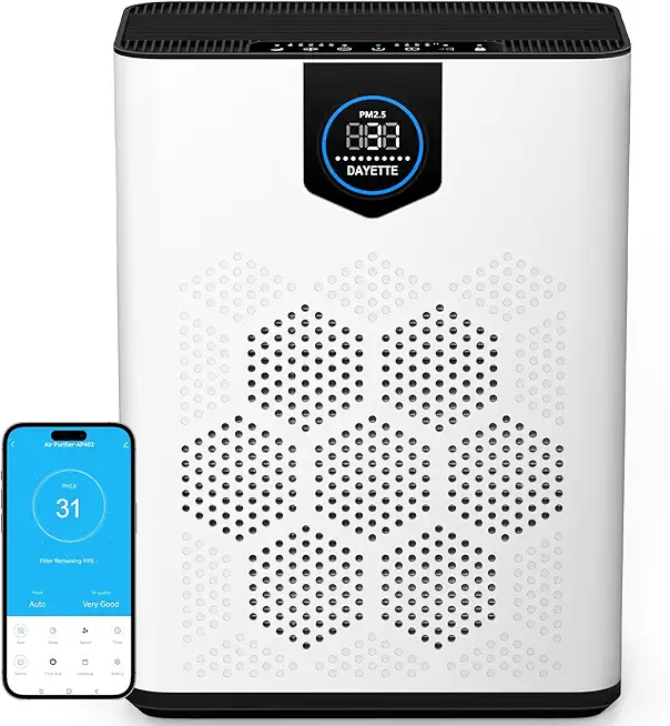 Luftreiniger für Allergiker, Wohnung und Raucherzimmer, mit 2 × HEPA 14-Filtern gegen Tierhaare, Schimmel, Staub, Pollen & Gerüche, CADR 350 m³/h für 120 ㎡, App-Steuerung, Timer, leise 22 dB