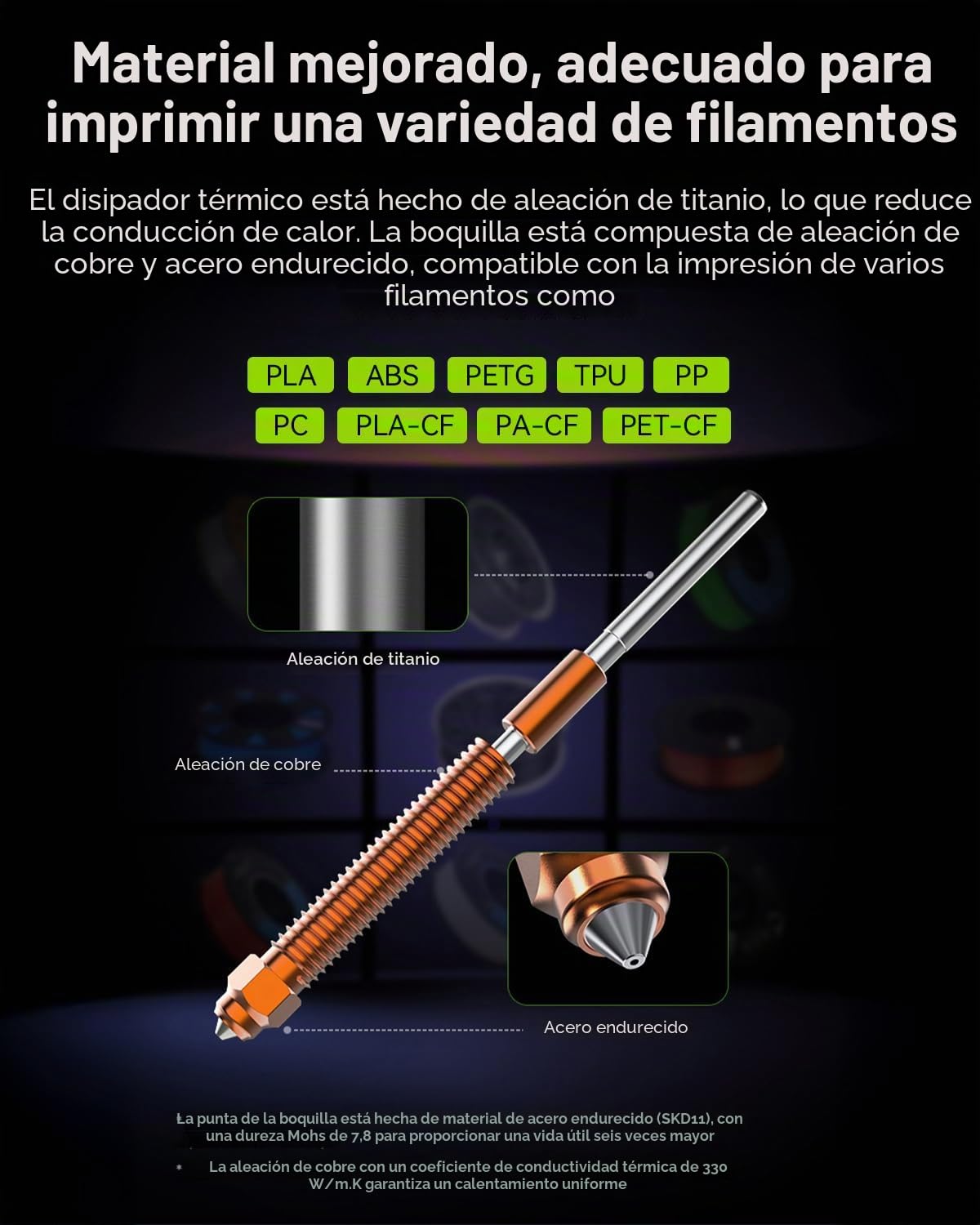 Boquilla oficial Creality K2 Plus, kit de repuesto de boquillas para hotend Creality Hi Combo con aleación de titanio, aleación de cobre y acero endurecido, para K2 Combo (0,4 0,6 0,8 mm, 4 unidades)