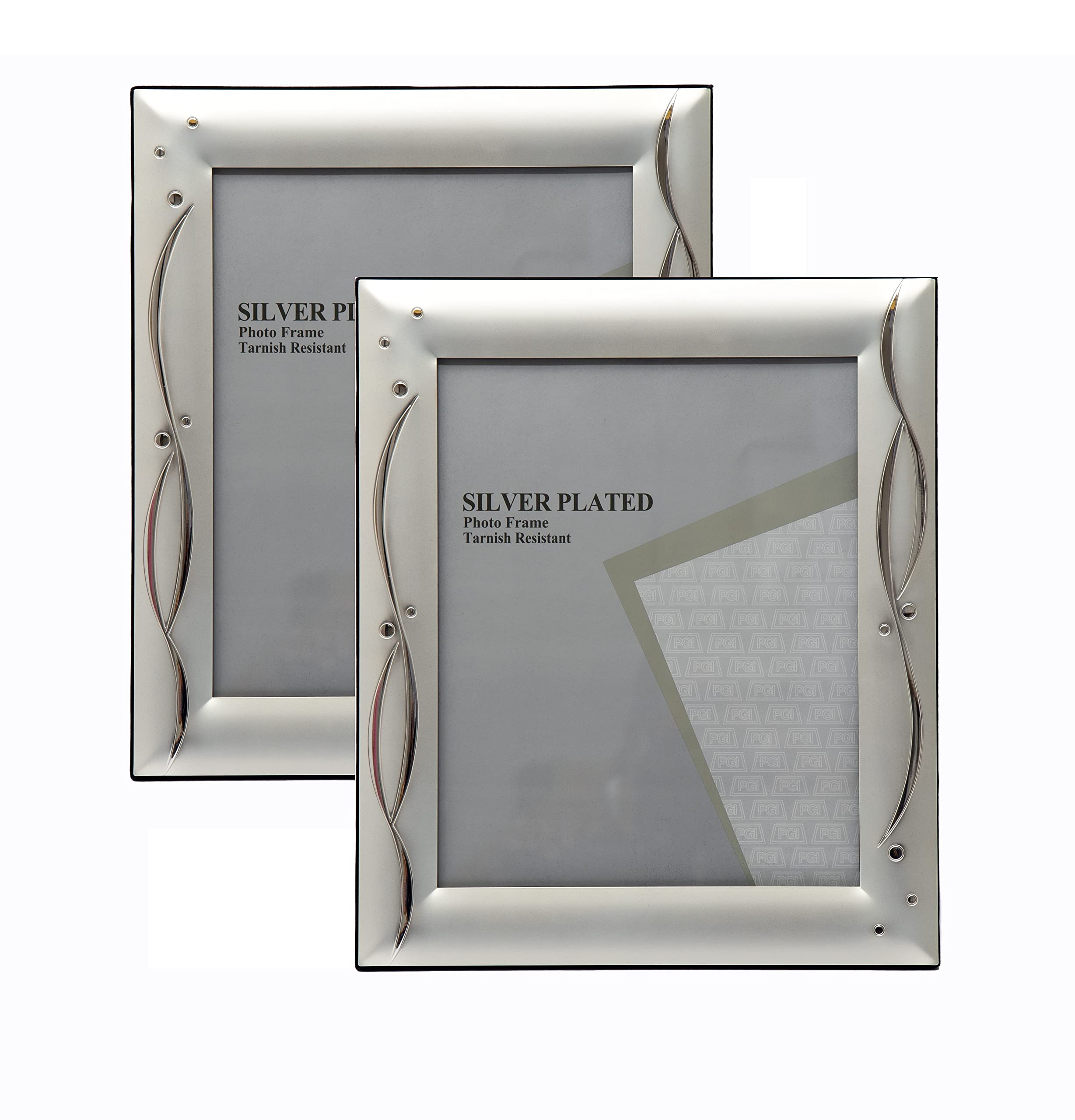 2x 6x8-inch Two Tone Design Silver Plated Picture Photo Frame Stands/Hangs both ways (Landscape or Portrait) - 328ASS48 (2x 6x8-inch)