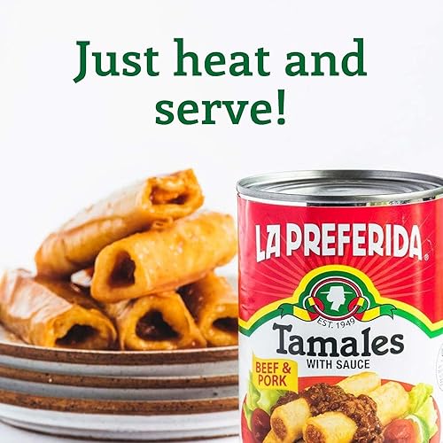 Miniatura 4 de La Preferida Tamales de carne de res y cerdo abundantes Tamales mexicanos enlatados en salsa roja, 15 onzas (paquete de 2)