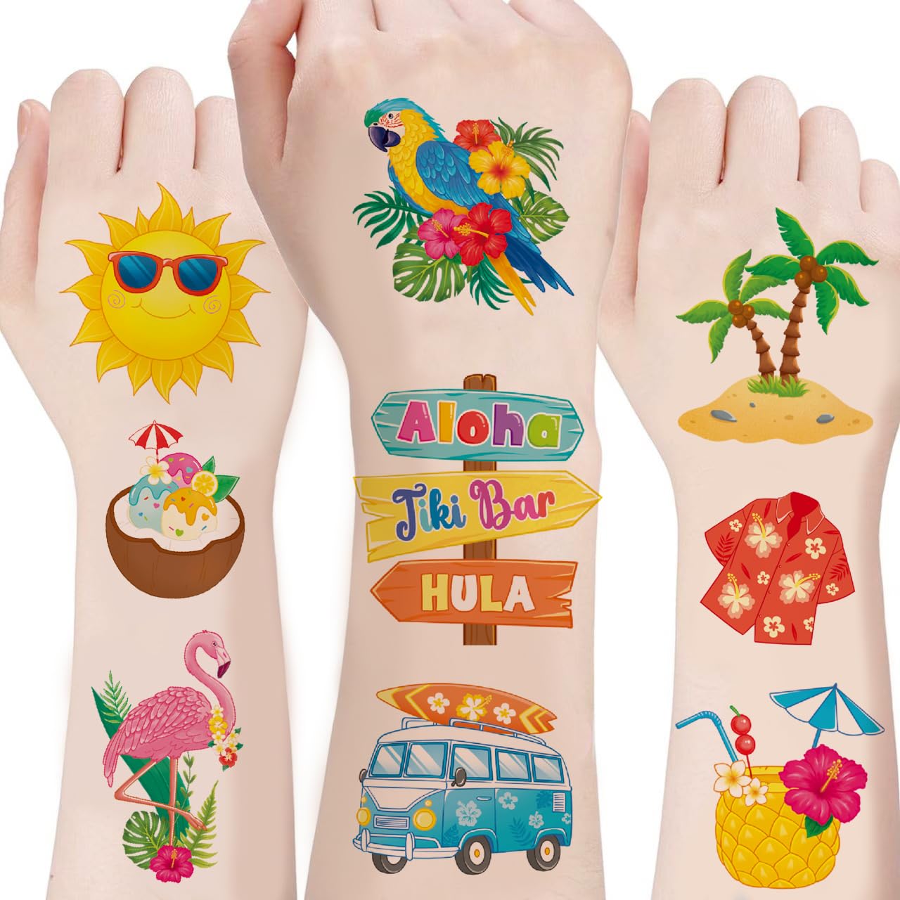 100Sheet Hawaii Temporary Tattoos, Birthday Party Supplies, Decorations Tattoos Stickers, Cute Party Favors Kids Girls Boys Activity Gifts Classroom School Prizes Themed,Arts and Crafts (Hawaii)