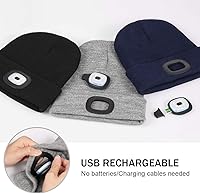 Vista 2 de Gorro LED con Luz, Gorro con Linterna de 4 LED Unisex Recargable por USB, Manos Libres, Gorro de Invierno de punto con Luz Nocturna, Linterna