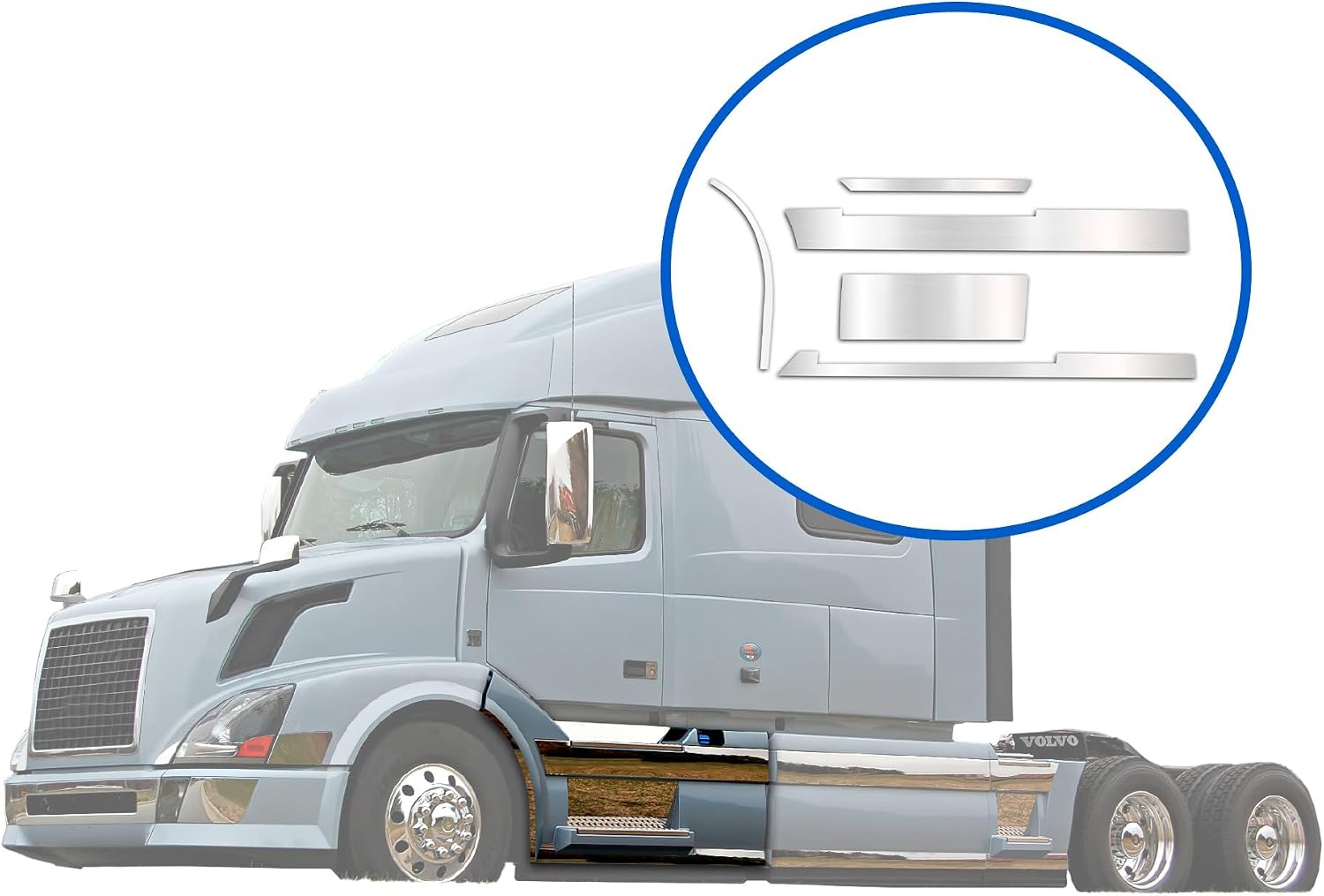 KOZAK Panel Stripes Chrome Trim for Front Fairing Panel Set fits Left Driver Side (5L, 6L, 7L, 8L, 9L) Compatible with Volvo VNL 2004-2017 Includes Logo and Reflective Vest