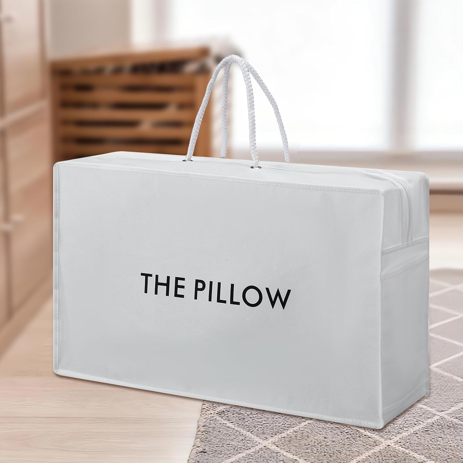 Pillow Tote Bag for Travel 20 x 12 x 6 Inches Pillow Storage Bag Handbag Non Woven Portable Home Organizer Travel Organizer with Zippers and Handles for Comforters Pillows