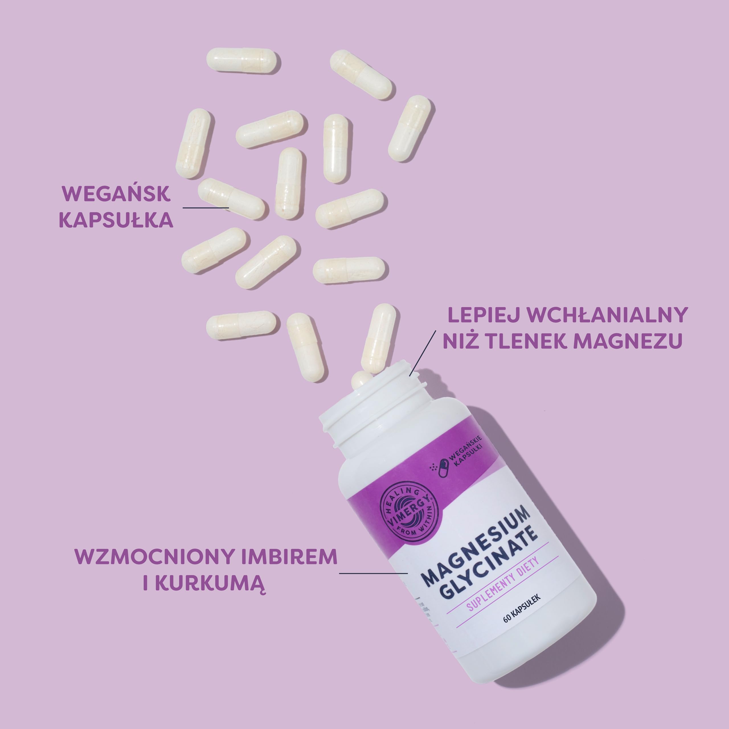 Vimergy Glicynian Magnezu Suplement Mineralny – Rozmiar Próbny 30 Porcji – Wspomaga Energię, Zmniejsza Zmęczenie – Magnez Przyjazny dla Brzucha – Kurkuma i Imbir – Bezglutenowy Bez GMO – Keto/Paleo