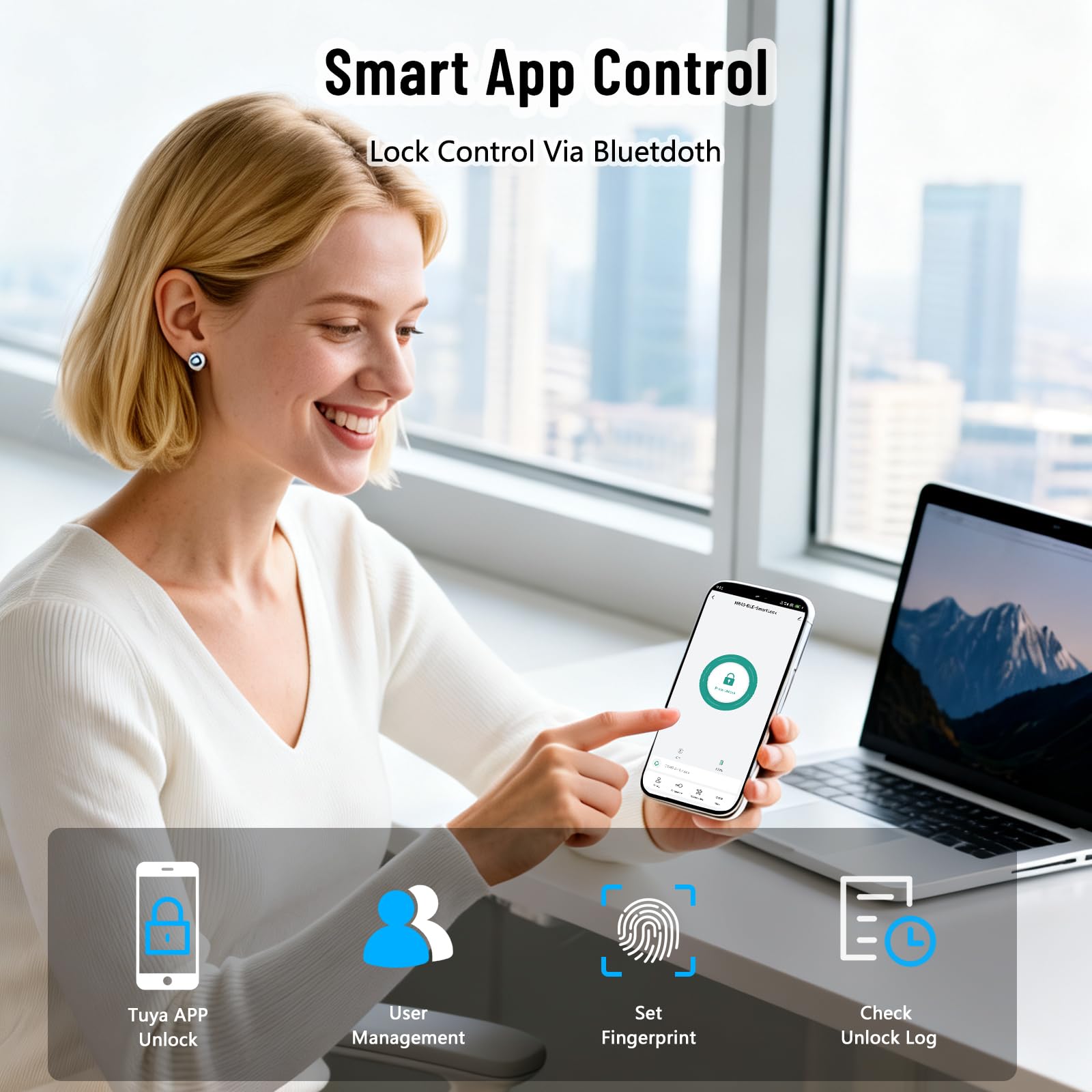 Cerradura de puerta inteligente con huella digital, manija de puerta 3 en 1, con control de aplicación y llave tipo C, manija biométrica con cerradura, adecuada para dormitorios, garajes