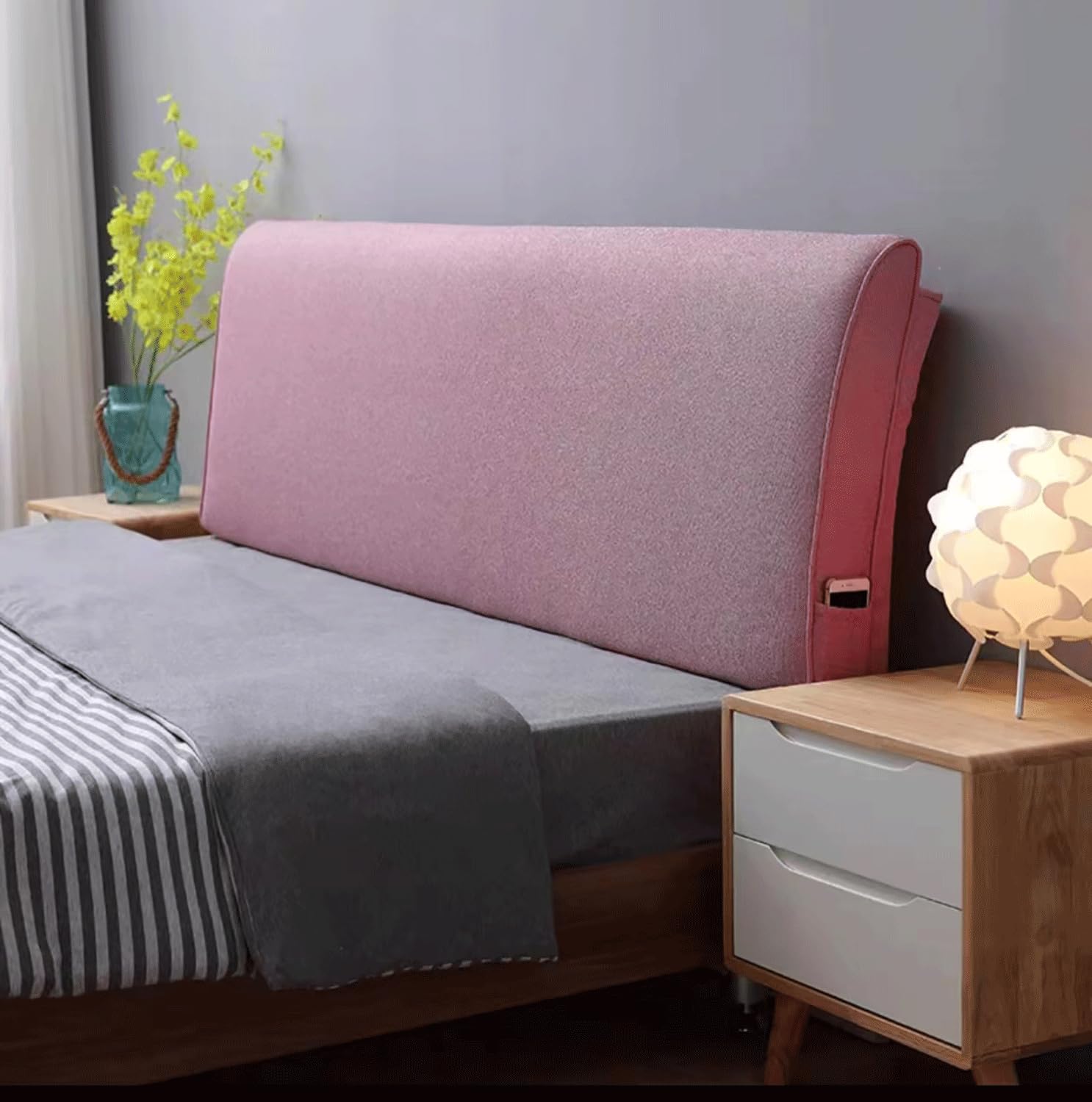 MGEMJMJ Bedside Cushions, Upholstered Large Backrests, Detachable And Washable, Nordic Tatami Mats, Double Cushions, Anti-collision(Size:No headboard 70.8"/180cm,Color:Pink)