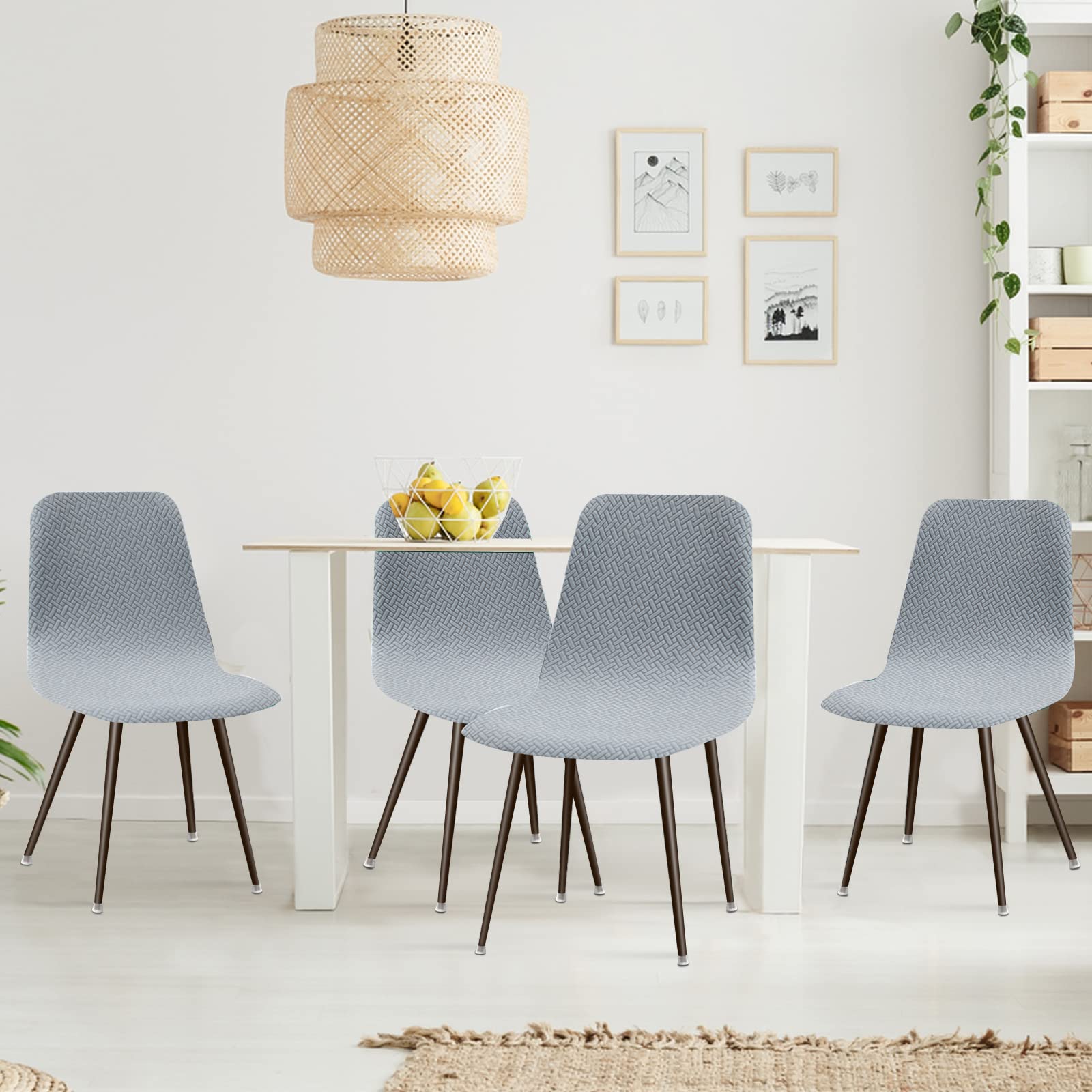 Lydevo Coprisedia Elasticizzati con Schienale 4 Pezzi,Coprisedia con Schienale Rotondo per Sala da Pranzo Jacquard Lavabile Universale,Fodere per Sedia da Soggiorno Cucina per Casa,Grigio Fumo