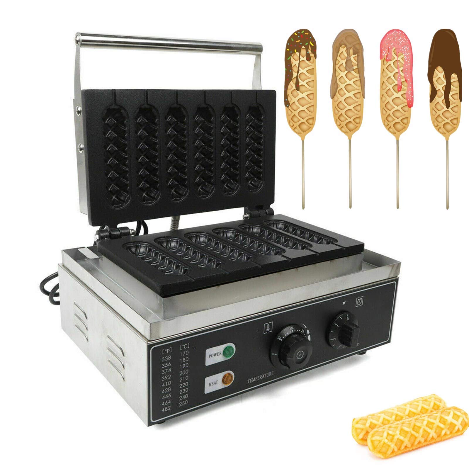 Gofrera con 6 gofres con placas antiadherentes, máquina para hacer gofres con temperatura y regulador de tiempo, 1500 W
