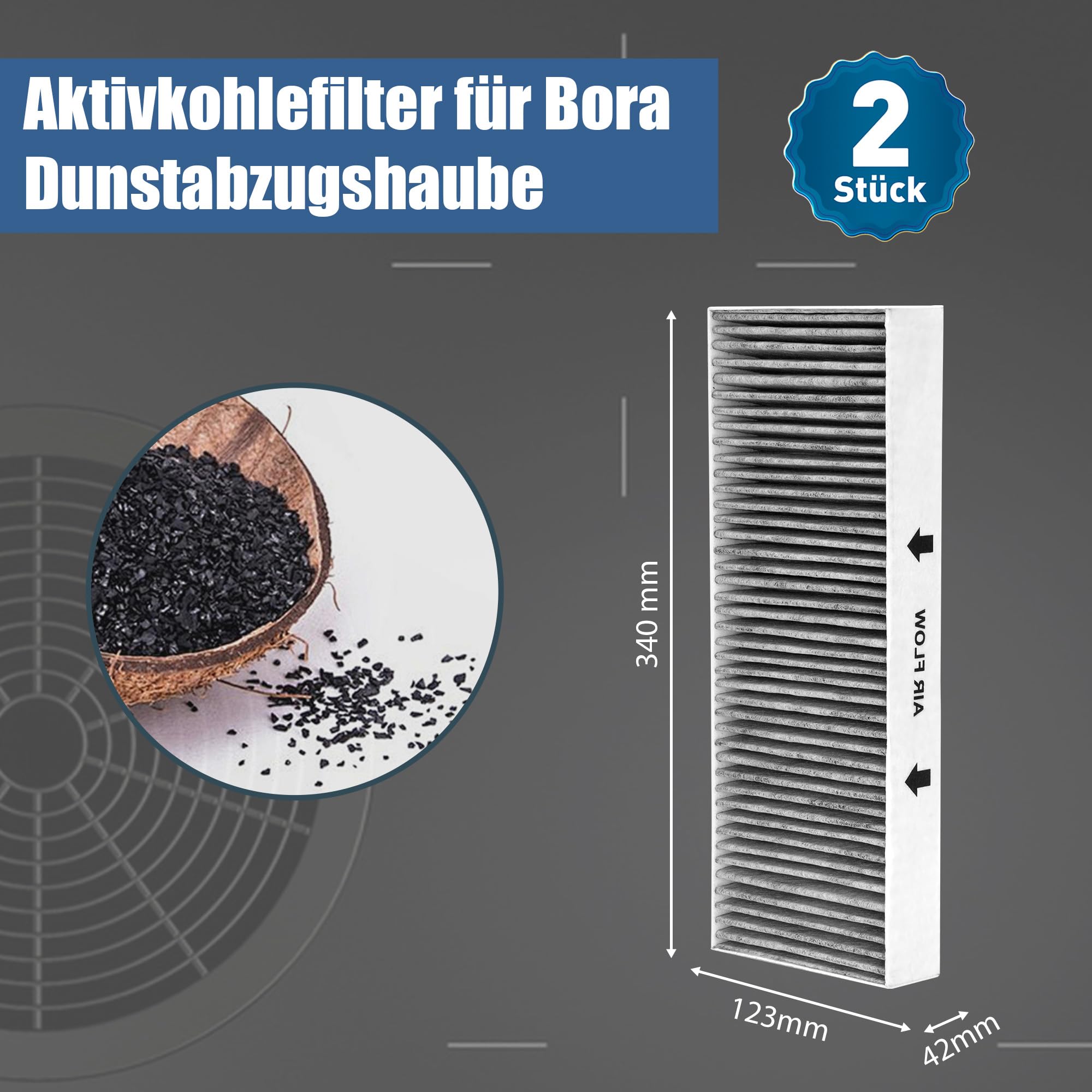2 Aktivkohlefilter für Bora Basic BAKFS Und BHU BIU BFIU GP4U BIAS BHAS BFIAS Ersatzfilter Kochfeld mit Umluft Dunstabzugshaube Filter