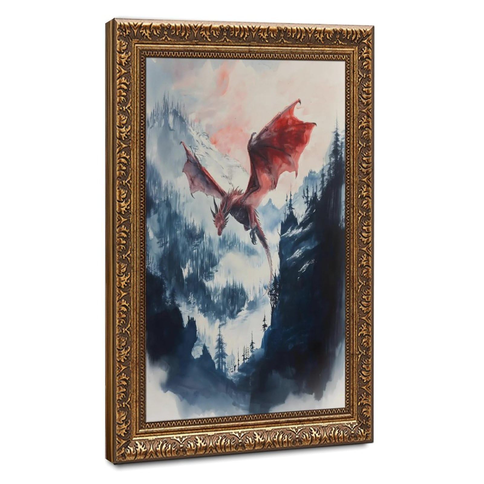 Bareronor Mystic Dragon Watercolor Poster Canvas Poster Bedroom Decor Landscape Office Room Decor Gift 24" L X 36" W