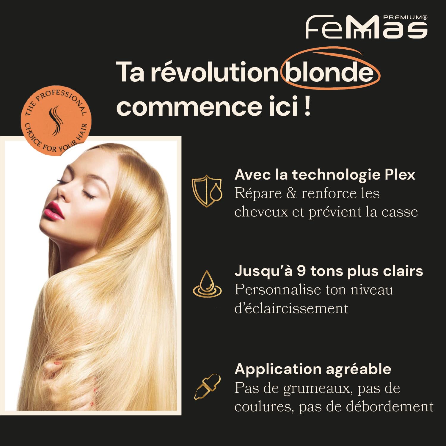 FemMas poudre décolorante bleue 1000g I Avec technologie Plex et huile d'argan I Blondissement uniforme I Ultra fort et sans poussière I Blanchiment cheveux pour des éclaircissements jusqu'à 9 nuances