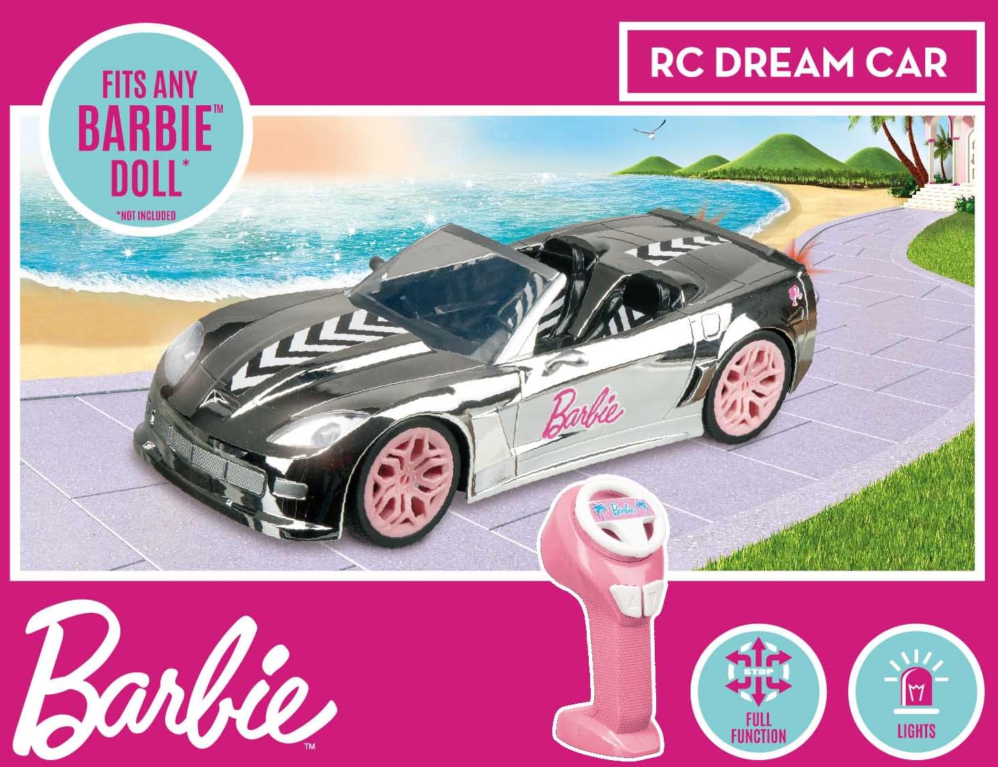 Mondo Motors - Barbie Dream Car Silver - 2.4 GHz - modèle radiocommandé à l'échelle 1:​14 - phares Qui s'allument - 63813
