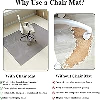 Vista 2 de Koonmi Tapete para silla de vidrio templado para suelos de madera dura y alfombras, 30" x 48" gris, protector de piso de oficina de servicio pesado