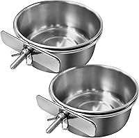 Tfwadmx 2-Pack Stainless Steel Bird Food Water Bowls - Clamp-On Cups for Parrot Cages, Parakeets, Cockatiels, Budgies, Conures