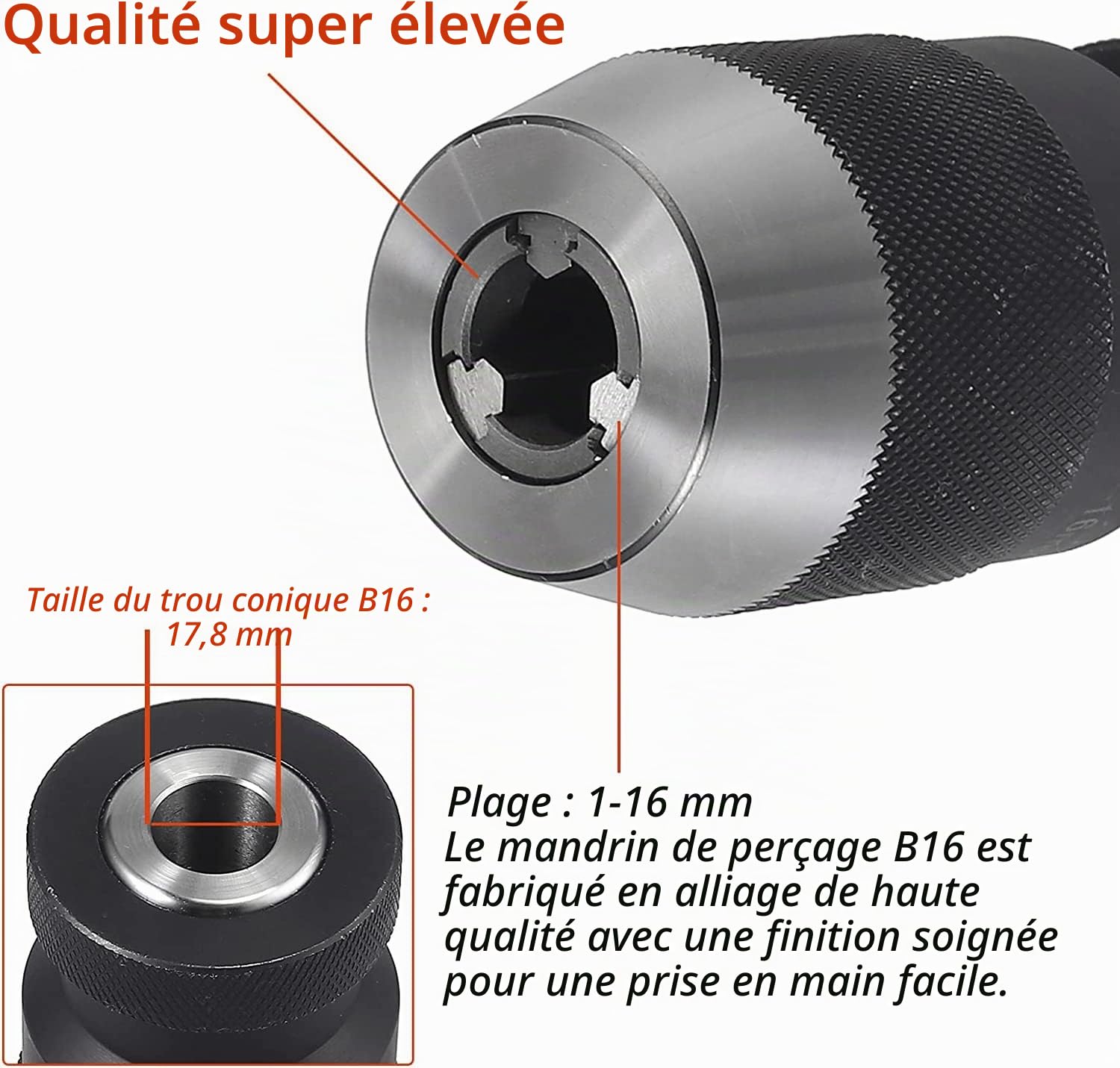 Pour perceuse à colonne MK3-B16 mandrin sans clé 0.5-16mm dispositif de serrage rapide conique morse adapté à la perceuse à colonne, fraiseuse, tour