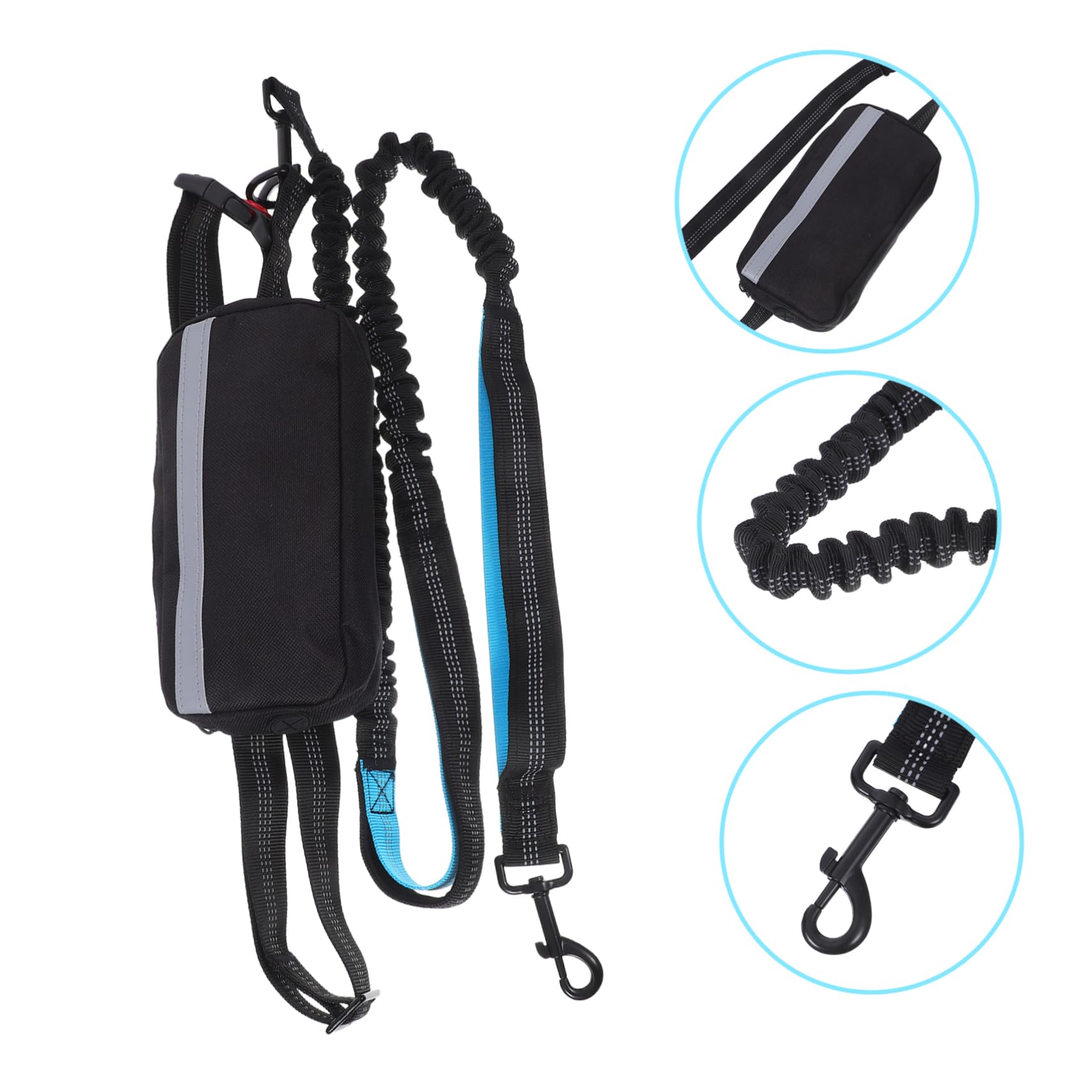 Guinzaglio da Corsa per Cani Elastico Riflettente Nero | Poliestere Leggero, Cintura con Waist Bag Inclusa, per Outdoor e Hiking