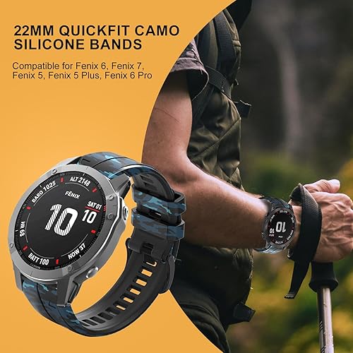Miniatura 2 de Bandkids Correa de camuflaje de 0.866 in para Garmin Fenix 567, Fenix 6 Pro, reloj Fenix 5 Plus, bandas de silicona deportivas ajustables