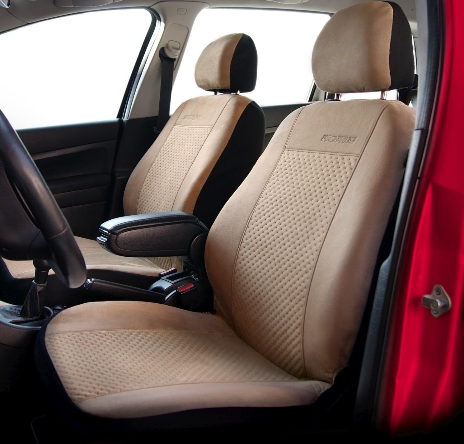Universal seat cover PRESTIGE compatible with ŠKODA (FAVORIT - FELICIA - FABIA - OCTAVIA - SUPERB - RAPID - CITYGO) (Beige)